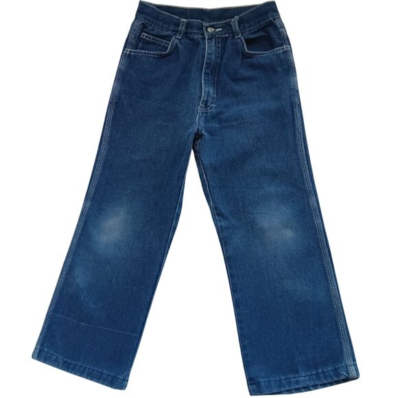 Vintage Girls Jeans 10 24x20 1980's Embroidered Disco Pockets Distress Repair - Picture 3 of 8